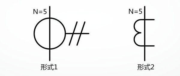 初級繞組為5匝導體貫穿的電流互感器符號圖 初級繞組為5匝導體貫穿的電流互感器符號圖