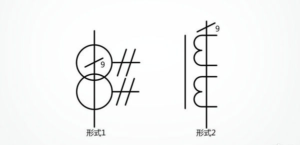 在同一個鐵心具有兩個次級繞組和九條穿線,一次導體的脈沖變壓器或電流互感器符號圖 在同一個鐵心具有兩個次級繞組和九條穿線,一次導體的脈沖變壓器或電流互感器符號圖